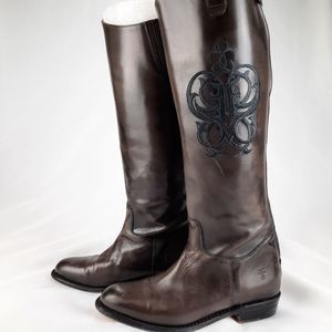 Frye women 8 leather riding boot knee high equestrian embroidered